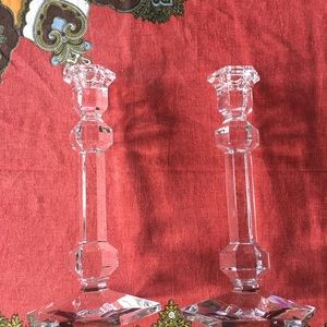 Tall Val St Lambert crystal candlesticks